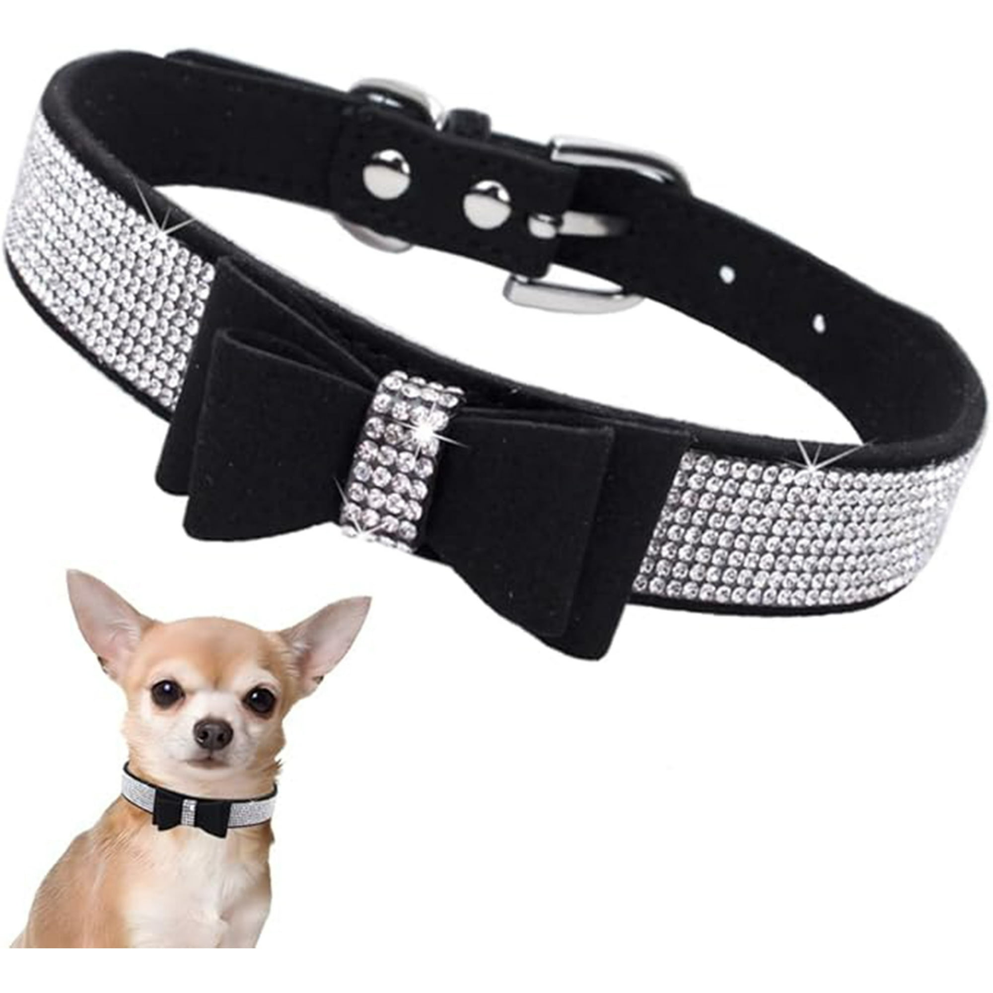 Veat00l - Collar De Perro De Diamante De Agua Con Lazo, Collar De Perro, Selección De Materiales De Alta Calidad, Suave Y Transpirable, Botón De Seguridad Ajustable, Diamante De Agua Brillante, S