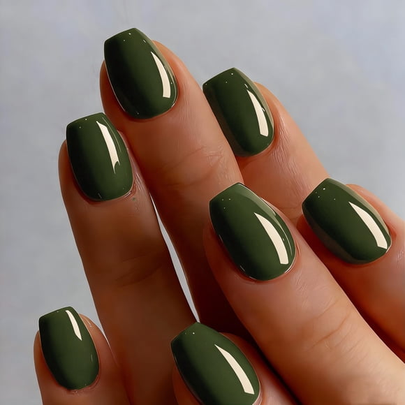 Press On Nails JOYVVEW Cuadrado corto verde oscuro para mujer