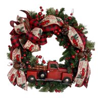 Magideal - Corona Artificial De Navidad, Decoración De Coche Rojo, Corona De Invierno, Decoración De Puerta Delantera, Corona De Hojas Para Fiesta Al Aire