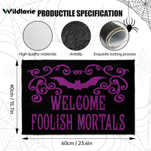 1pc Haunted Mansion Door Mat Halloween Decor Bat Bath Mat Welcome Foolish Mortals Non-Slip Entrance Rug Carpet For RV Floor Washable Welcome Mat
