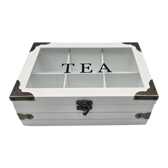 Caja De Te Porta Te Caja De Madera Para El Te 6 Divisiones blanco