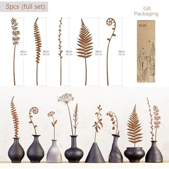Estacas Decorativas Jardín OUUJUOZ Set 5 Metal Helecho 36 cm
