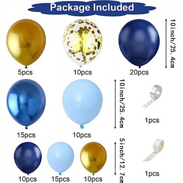 97pcs, Navy Blue 10/5 Inch Balloon Garland Arch Set, Metallic Blue And Macaron Blue Balloons, Gold Confetti And Metallic Gold Balloon Arches For Birthday Party Decoration Wedding Bridal Shower Baby Sh