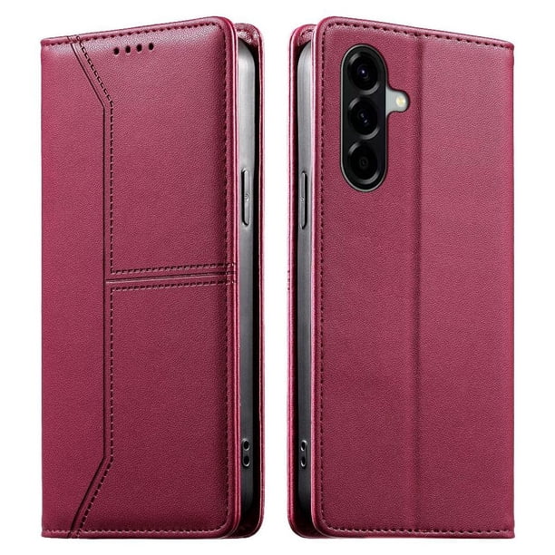 Funda tipo cartera con bloqueo RFID para Samsung Galaxy A57 cubierta magnética de cuero con tapa y soporte Rojo