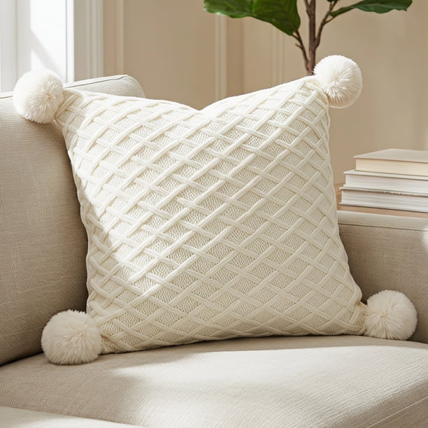 Funda de Cojín de Punto Texturizado REGALWOVEN Lattice Decorativa para Decoración Acogedora del Hogar Blanca 18 x 18 Pulgadas