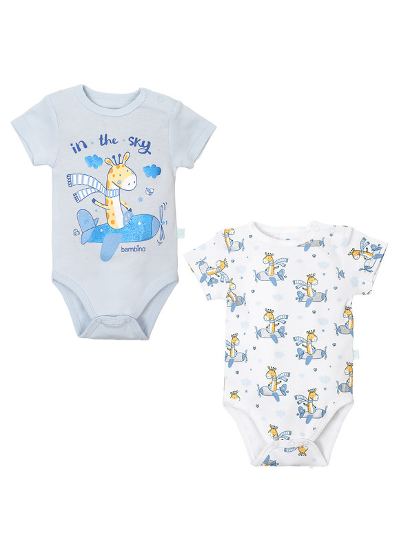 Bambino - Set 2 Body Manga Corta Celeste Jirafa Niño 6-9M