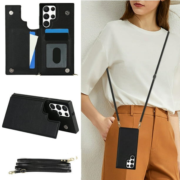 Crossbody PU Leather Case For Samsung Galaxy S23 S22 Plus Note 20 Ultra Wallet Card Slot Stand Holder Phone Bag Cover
