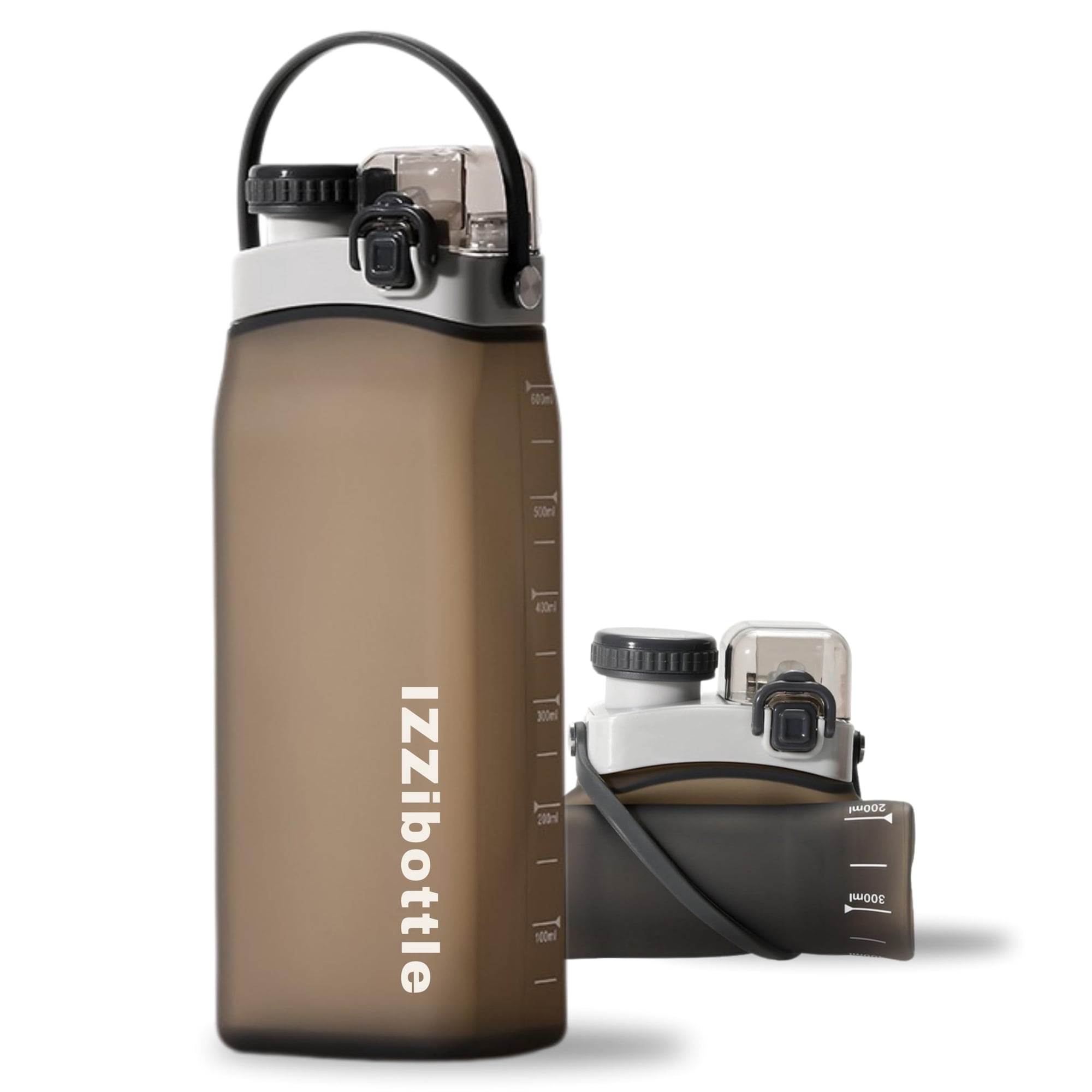 Botella De Agua Plegable De Silicona Izzibottle 600 Ml, Color Marrón
