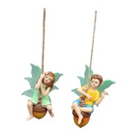 Magideal - 2 Piezas Estatuas De Jardín De Hadas Colgantes Sentados En Swing Dollhouse Decoración De Decoración Figuras En Miniatura Para Plantas De Césped Bonsai