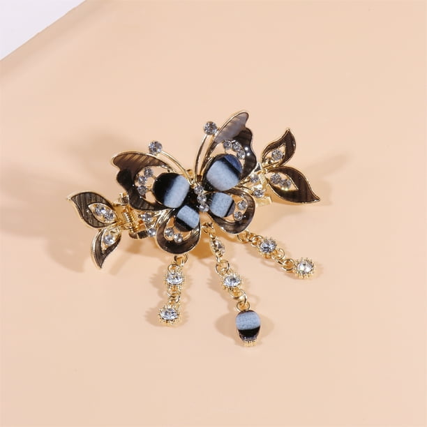 Elegant Flower Hair Clip with Rhinestone Tassel and Glitter - Vintage Hair Accessory for Women