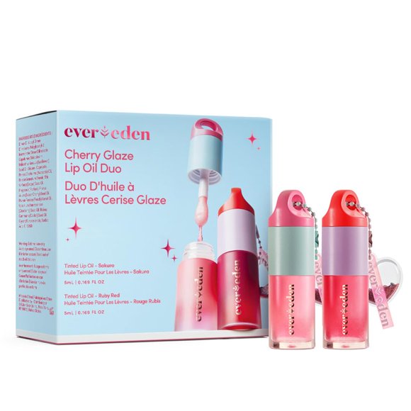 Kit de brillo labial Evereden Kids, teñido no tóxico, rojo rubí y rosa