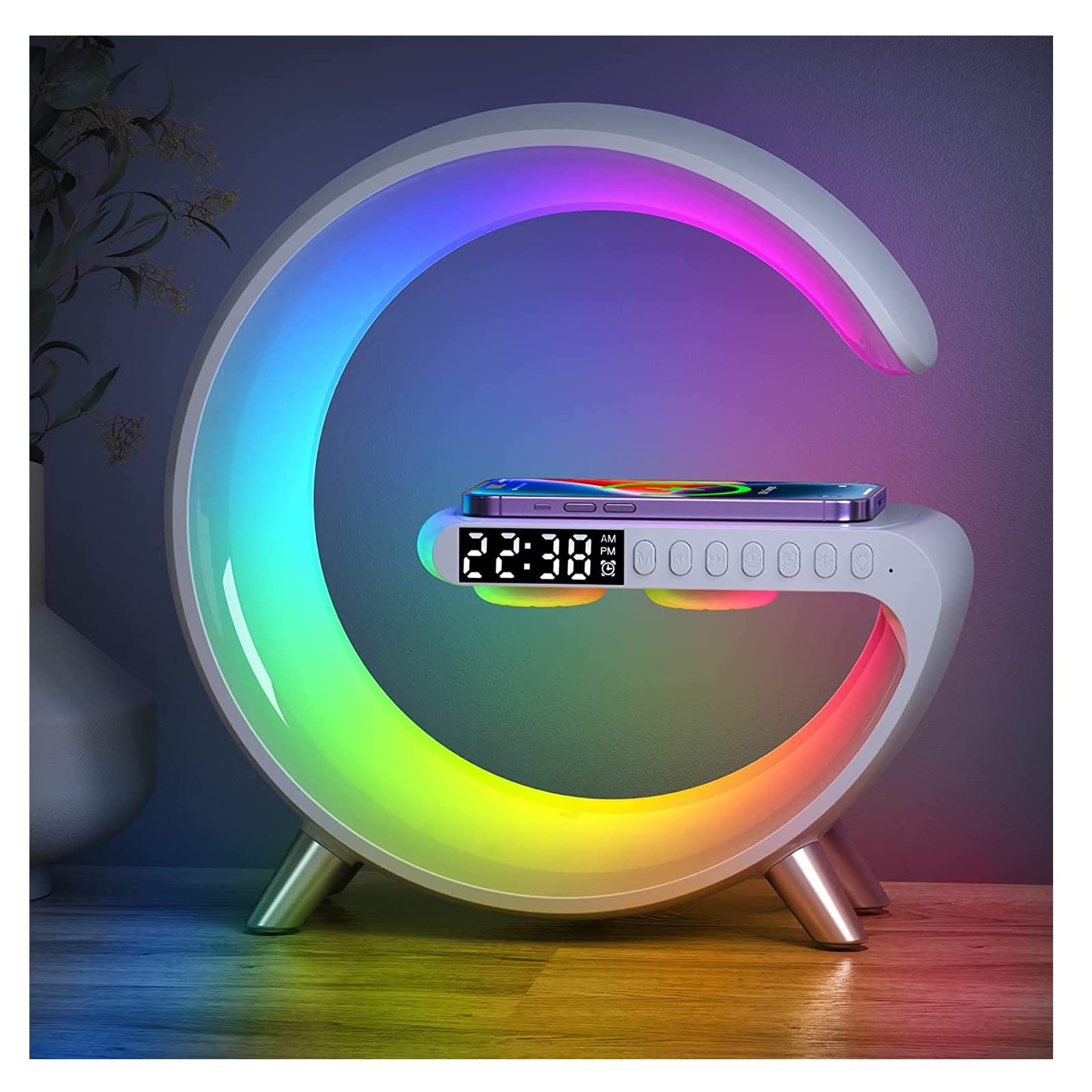 Lámpara Led Inteligente Leenabao 4 En 1 Con Cargador Inalámbrico Y Bluetooth