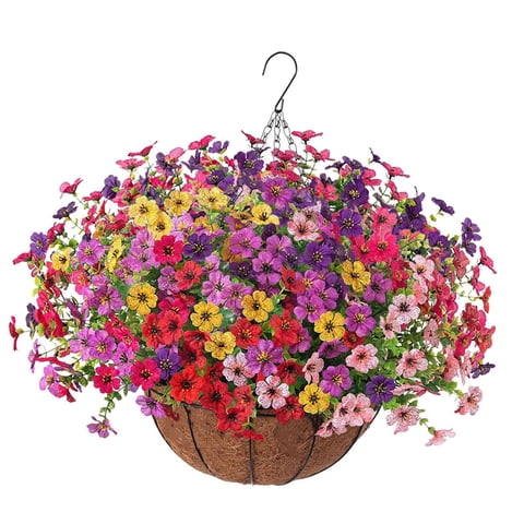 Bothyi - Plantas Artificiales De Flores Colgantes Con Cadena De Cesta Y Maceta Para Césped A