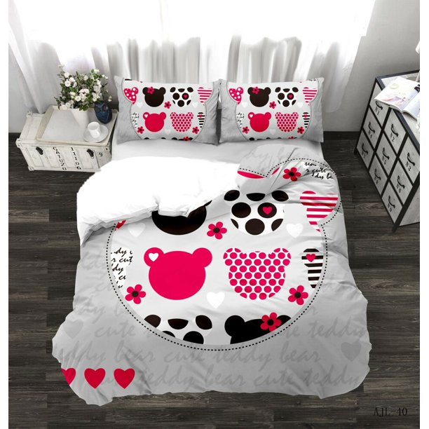 Mickey & Minnie Mouse Collection Bed Quilt Cover Set3-Piece Bedding Set (1 Duvet Cover + 2 Pillow Shams)