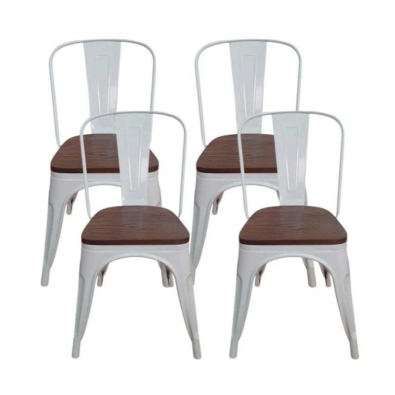 Tododescuento - Pack 4 Sillas/ Tolix Base De Madera/ Blancas/ Comedor/