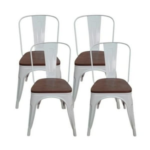 Tododescuento - Pack 4 Sillas/ Tolix Base De Madera/ Blancas/ Comedor/