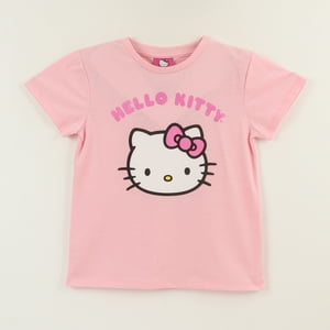 Polera Manga Corta Niña Rosado Face Hello Kitty