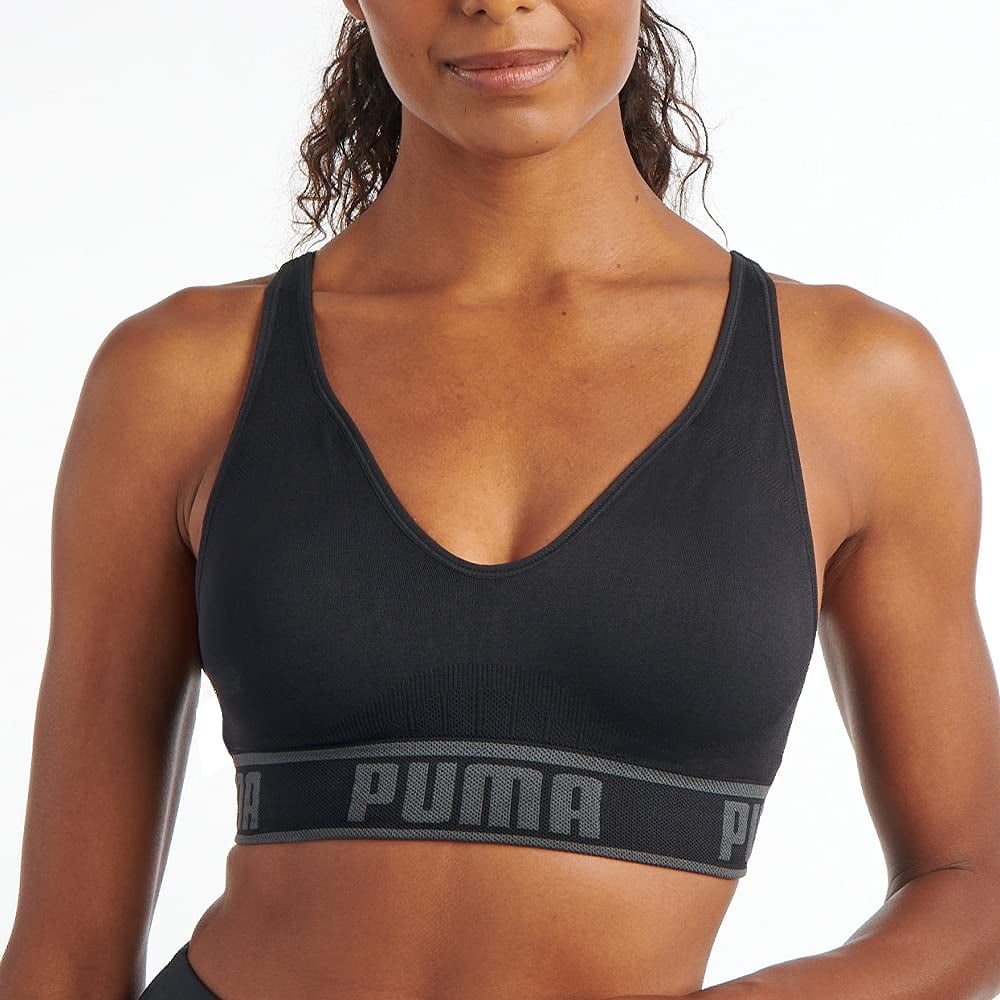 Sujetador Deportivo Puma Para Mujer, Sin Costuras, Negro/gris, Con Copas Extraíbles