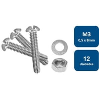Rukafe Basics - Set Metrico De Perno Cocina, Tuerca Y Golilla M3-0.5 X 8Mm 12Un.