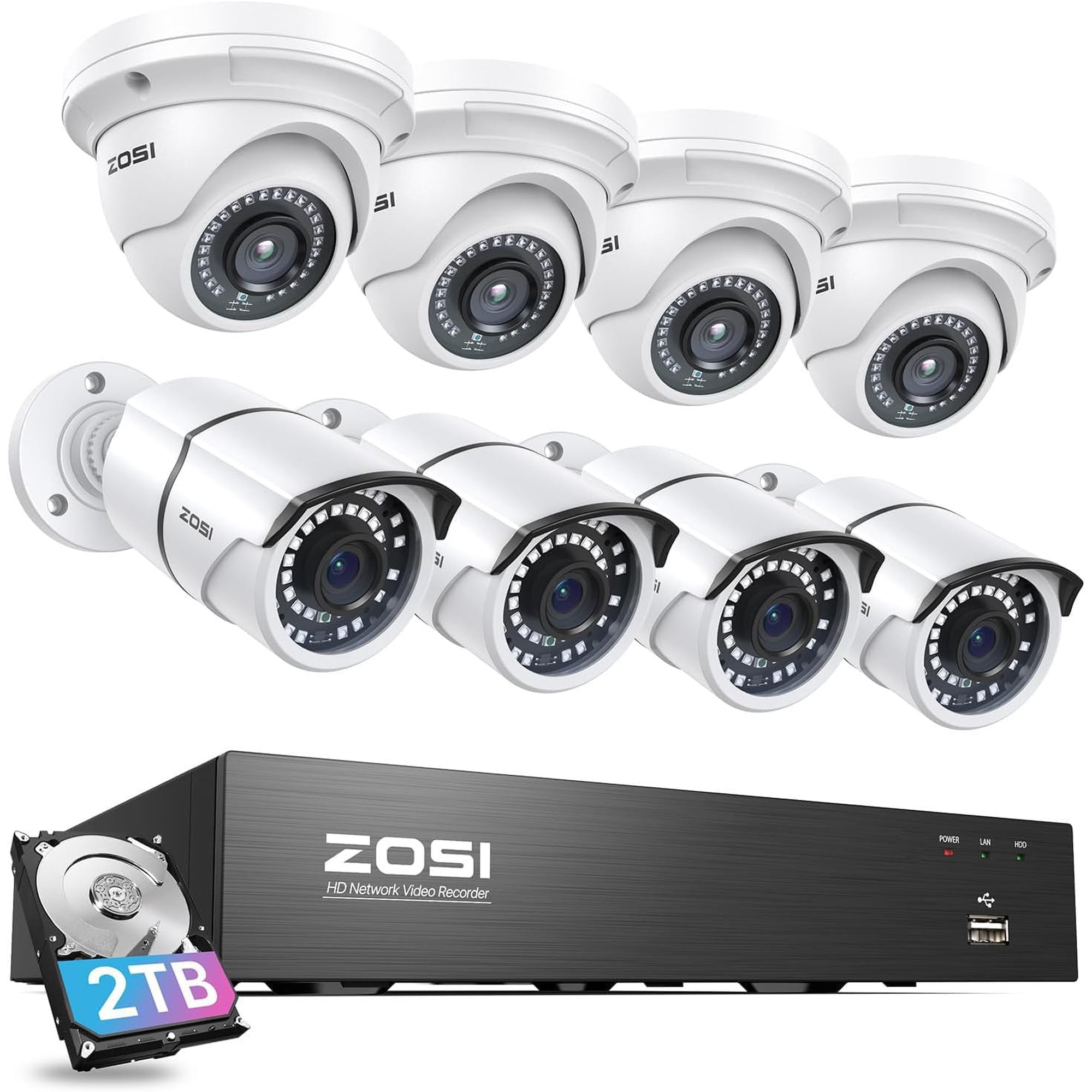 Sistema De Cámaras De Seguridad Zosi 4k 8ch Con 8 Cámaras De 5 Mp Con Disco Duro De 2 Tb