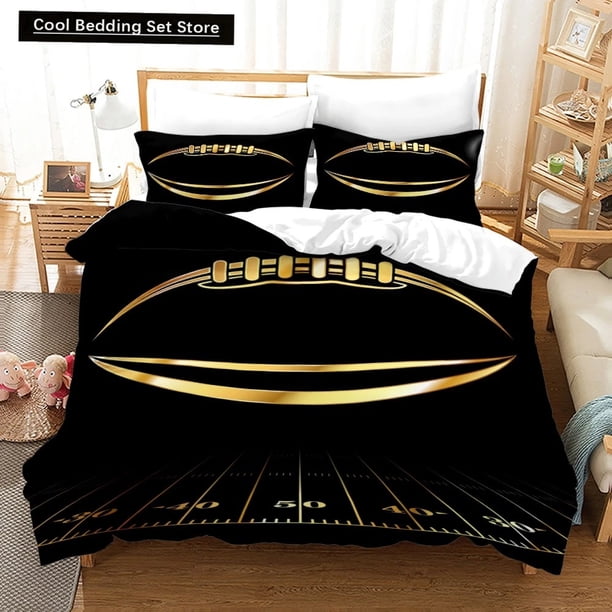 x2450 Bed Sheets American Football Duvet Cover Ball Sports Bedding Set for Kids Teens Boy Sport Fans Polyester Quilt Cover 3-Piece Bedding Set (1 Duvet Cover + 2 Pillow Shams) nj2450