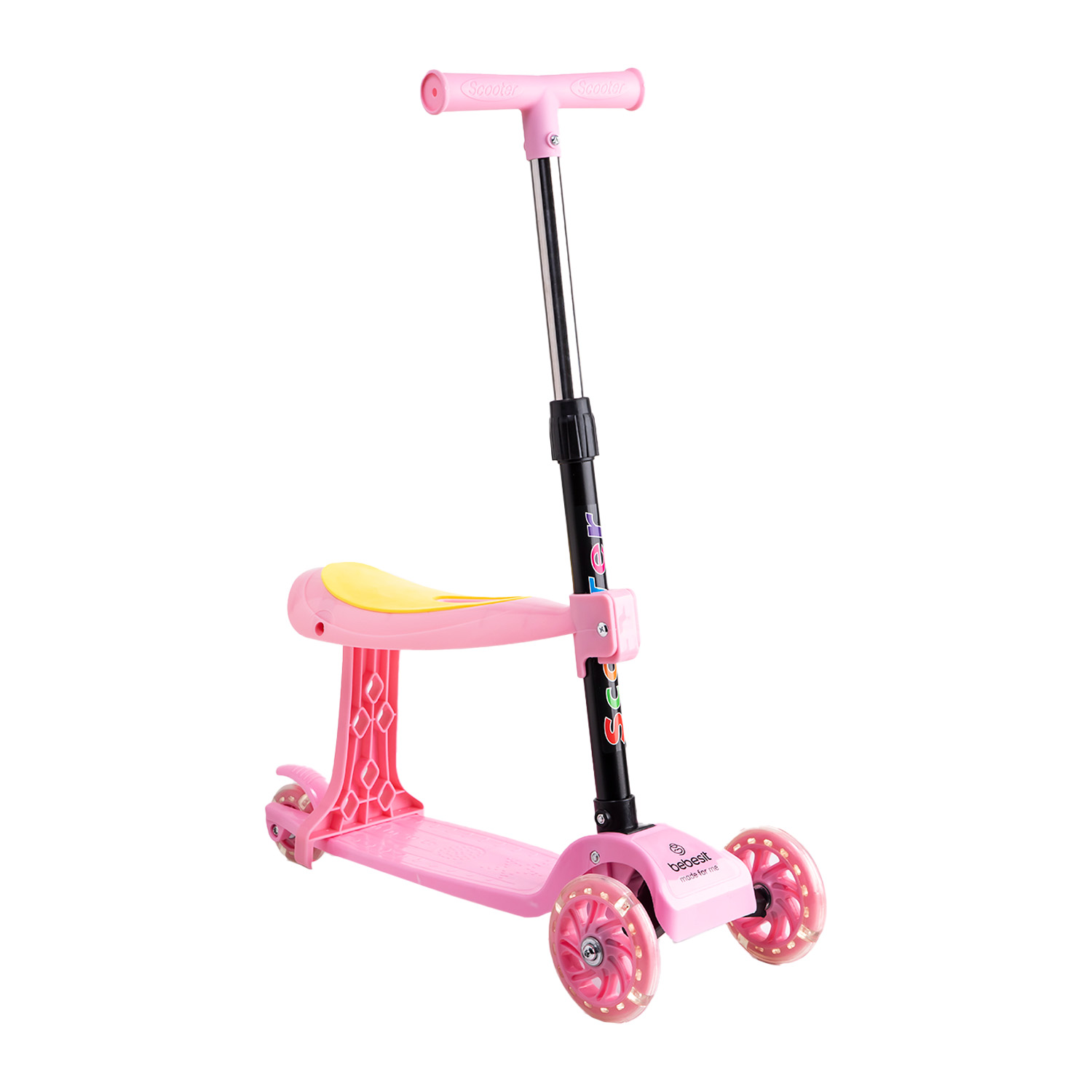 Bebesit - Scooter Monopatín 2 En 1 Con Asiento Niña Plegable Xt04 Rosa