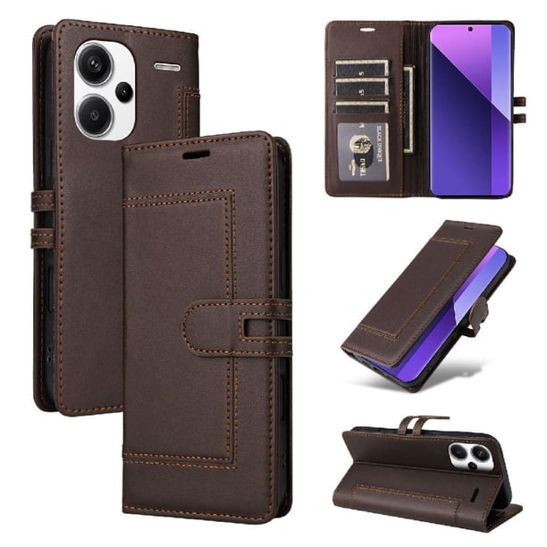 Premium Wallet Case for Xiaomi Redmi Note 13 Pro Plus with Card Slots & Kickstand, Flip Cover Brown