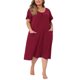 thumbnail image 1 of Agnes Orinda Camisones de Noche para Mujer de Talla Grande para Escuela y Universidad, Pijamas de Manga Corta con Cuello en V y Bolsillos 4X Rojo Vino, 1 of 6