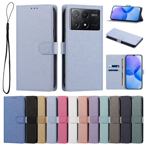 Funda Cartera de PU para Xiaomi Poco X6 Pro 5G con Tarjetas, Azul Cielo