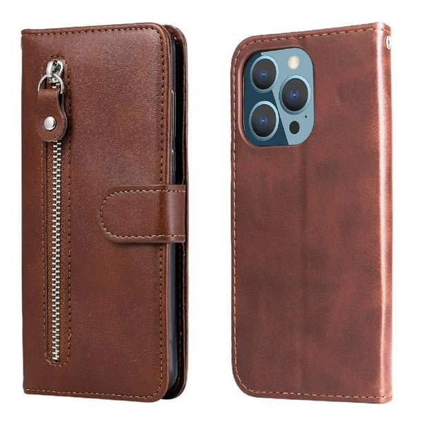 Funda con Cremallera para iPhone 12 PRO, Carcasa Cartera de Cuero PU con Soporte y Tarjetero