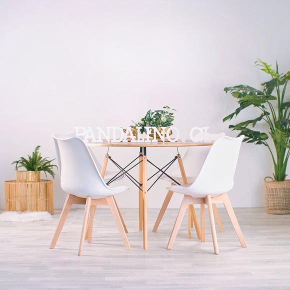 Comedor Mesa Redonda Shanna 100cm + 4 Sillas Tulip Blanco