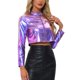 thumbnail image 4 of INSPIRE CHIC Chaquetas Cortas para Mujer Cuello Alto Cremallera Metálica Manga Larga Chaqueta de Fiesta M Azul, 4 of 6