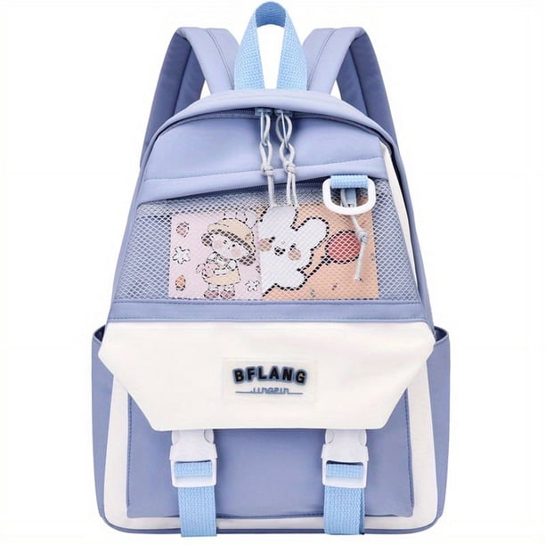 1pc Children's Backpack For Kindergarten Primary School, Travel Backpack For Boys And Girls, Cute Rabbit Pattern Design Backpack, Simple Preppy Contrast Color Backpack