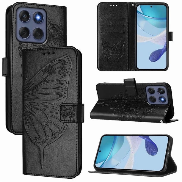 Funda Cartera Mariposa Para Motorola Edge 60 Fusion Con Soporte Y Ranuras Para Tarjetas Negro