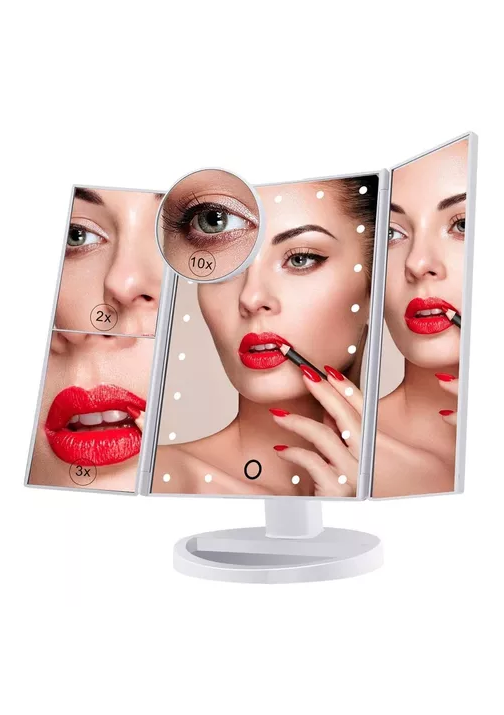 Genérico - Espejo Maquillaje 22 Luces Led Aumento X1, X2, X3, X10 Giratorio Blanco