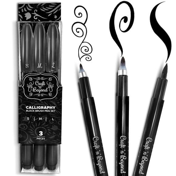 Pinceles de caligrafía Craft 'n' Beyond, paquete de 3, tinta negra
