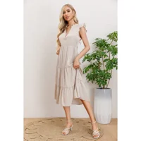 Likeshop - Vestido Largo Algodon Primavera Mujer Cuello Mao Manga Corta 3322