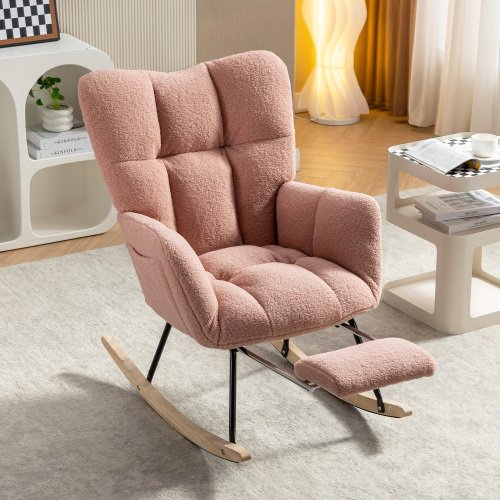 Silla basculante de ocio de tela de peluche con taburete ajustable, silla basculante de guardería