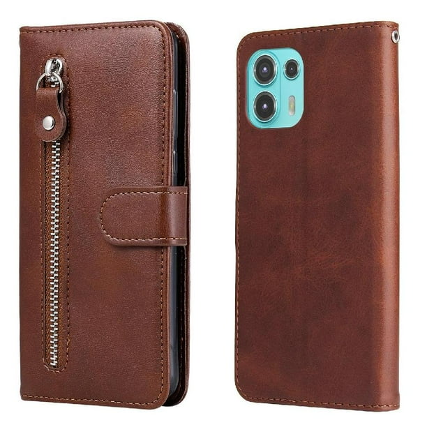Funda con Cremallera para Motorola Edge 20 Lite, Carcasa Cartera de Cuero PU con Soporte y Tarjetero