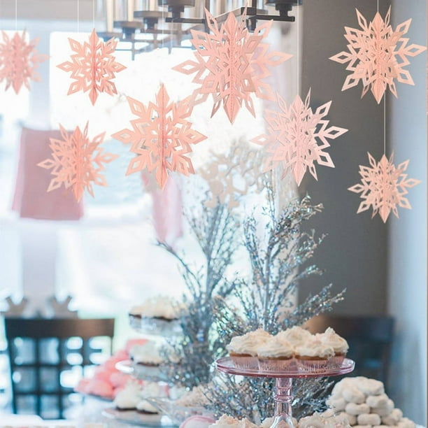 Adornos colgantes de copos de nieve para Navidad, 6 guirnaldas de copos de nieve 3D brillantes, grandes copos de nieve blancos para Navidad, fiestas de Año Nuevo, decoración del hogar.