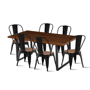 Klik Muebles - Comedor Industrial 160X90 Oscura + 6 Sillas Tolix Negras Con Asiento De Madera Oscura Walnut