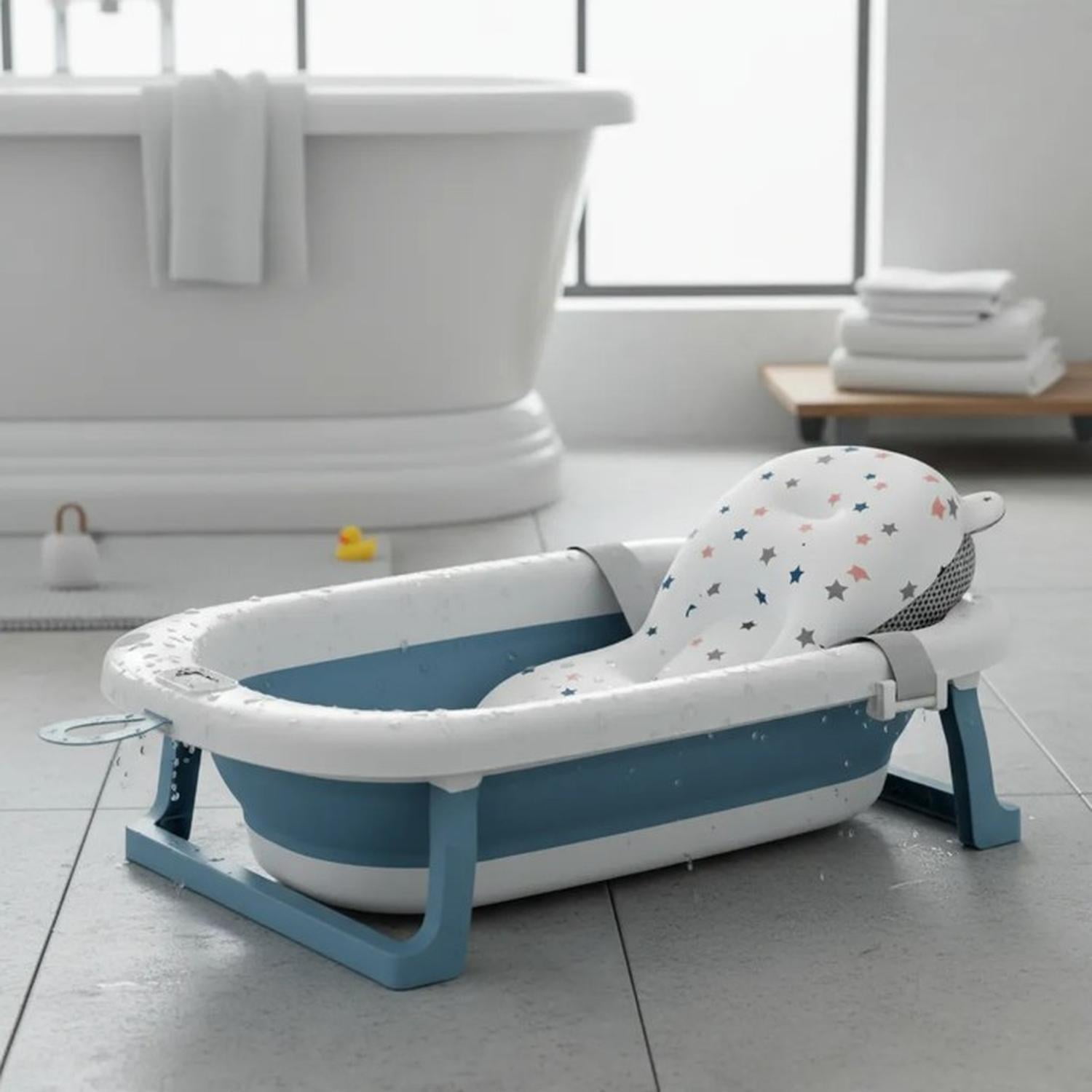 Bañera Plegable Bebé + Malla + Termómetro | Jagima Rosa Bañera Digital Celeste Talla Única