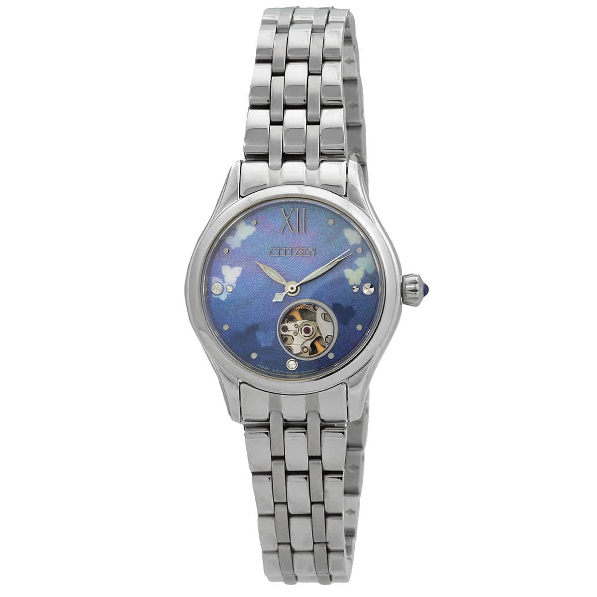 Reloj Automático Citizen Pr1040-88n Mujer Acero Inoxidable Esfera Azul Claro Open Heart