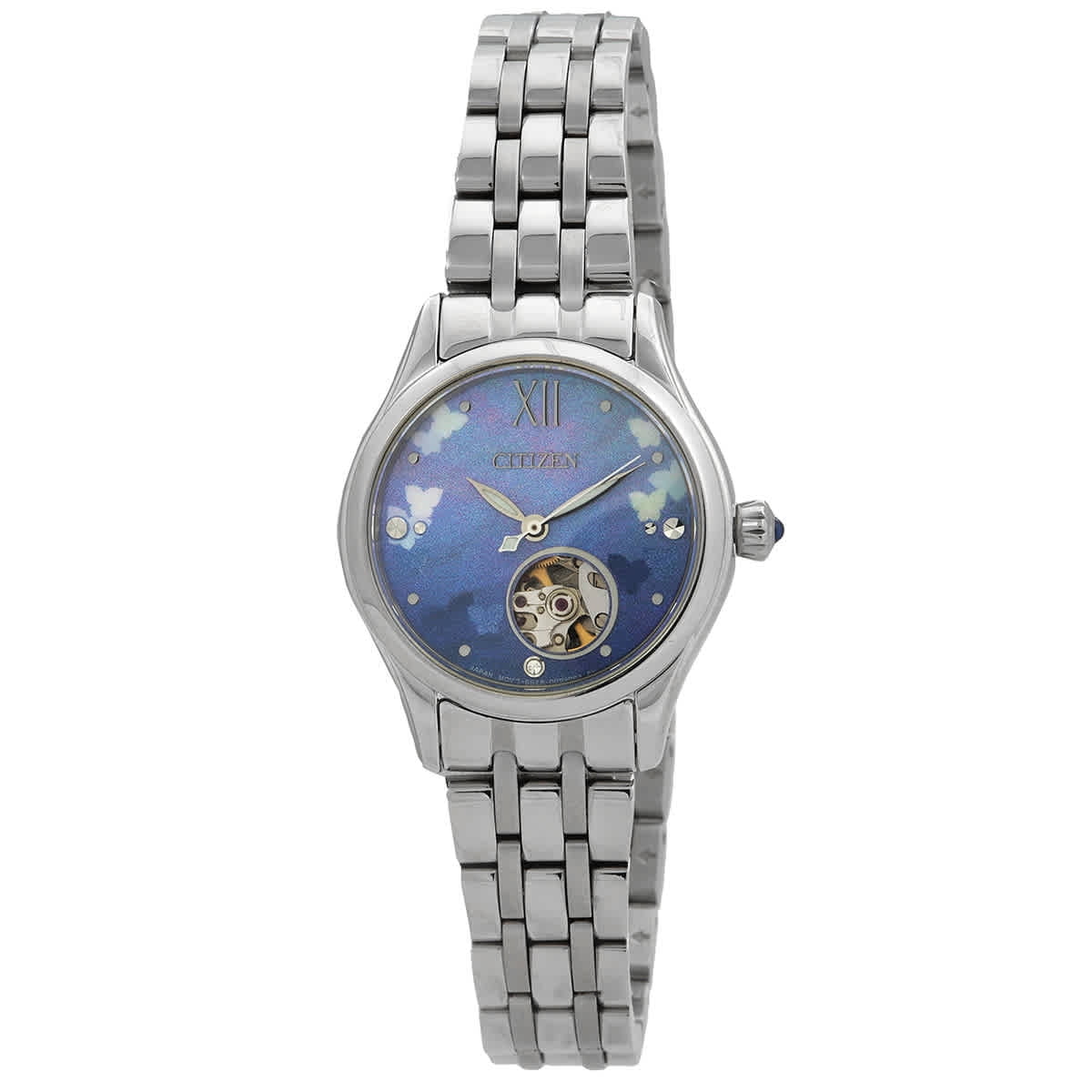 Reloj Automático Citizen Pr1040-88N Mujer Acero Inoxidable Esfera Azul Claro Open Heart