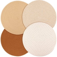 Xusx111 - Conjunto De Alfombras Tejidas Redondas De 4, 7,08 Pulgadas De Mesa De Cocina Alfombras Para Mesa De Comedor, Trivets Para Ollas Calientes Y Sartenes, Decoración De Ajuste De Mesa Boho, Decor