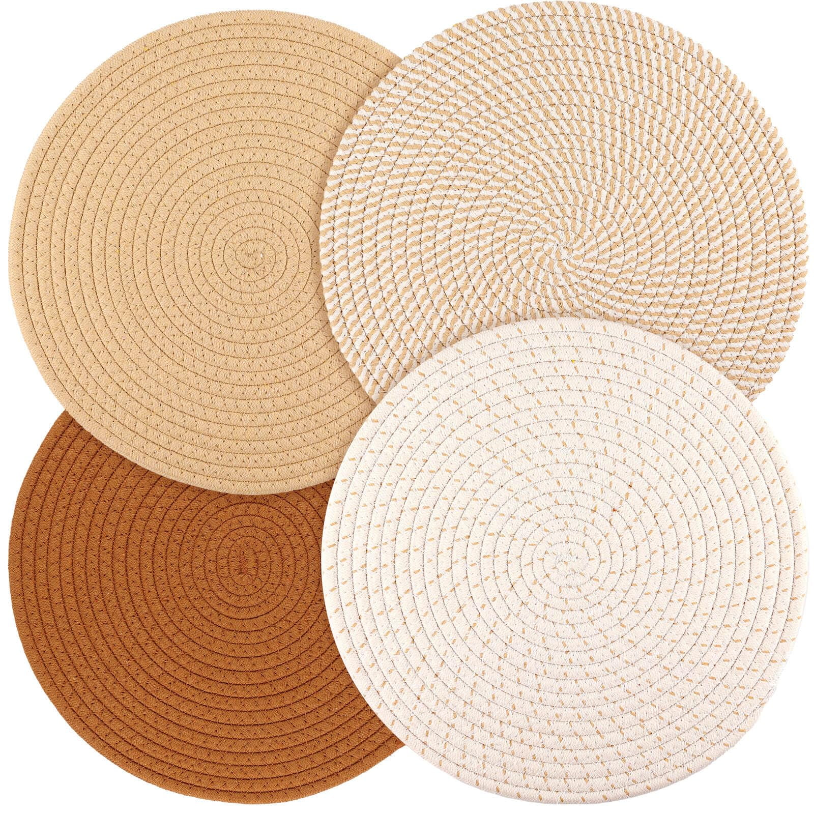 Xusx111 - Conjunto De Alfombras Tejidas Redondas De 4, 7,08 Pulgadas De Mesa De Cocina Alfombras Para Mesa De Comedor, Trivets Para Ollas Calientes Y Sartenes, Decoración De Ajuste De Mesa Boho, Decor