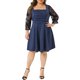 thumbnail image 2 of Agnes Orinda Trajes de Halloween para Mujeres Tallas Grandes Cuello Cuadrado Mangas de Malla 3/4 Vestido Midi Línea A con Pliegues y Vuelo 1X Azul Oscuro, 2 of 6