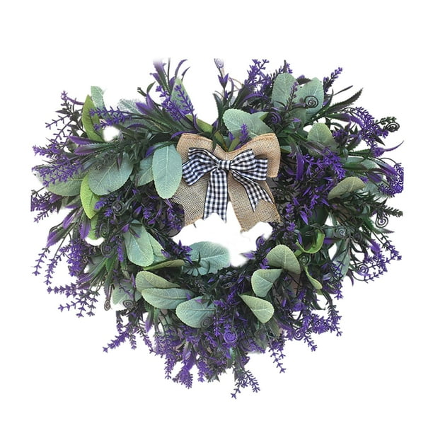 Simulación Guirnalda Flores Lavanda Colgante de pared Puerta de entrada Amor Garland 42cm Granja para el Día de San Valentín Porche Jardín Decoración