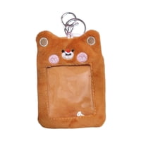 Magideal - Bonito Portatarjetas De Felpa, Protector Portátil Para Fotos, Funda Para Tarjeta De Identificación Para Mujeres Y Niñas, Llavero Colgante Para Viajes, Marrón