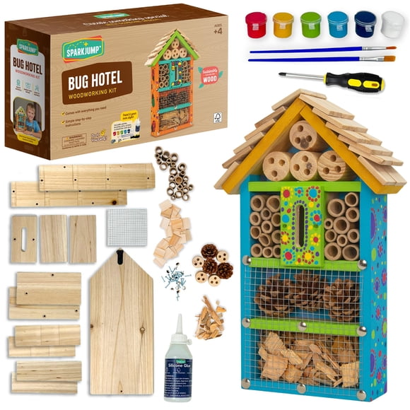 Kit de hotel para insectos SparkJump de madera para armar con pinturas y herramientas
